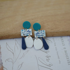 Trendy Fashion Leaf Pattern Multi Layer Dangle Navy Aqua Vitage Bohemian Polymer Clay Earrings Women's Accessories Party Holiday