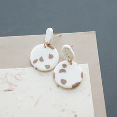 Flower Pattern Multi Mixed Dark Colors Arch Pendant Dangle Marble Gentle Dots Polymer Clay Earrings Sets Party Casual Wear