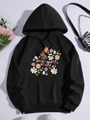 Flowers And Butterflies Hoodie Women Plants Prints Sweatshirt Fleece Warm Pocket Loose Pullover Street Comfortable Woman Clothes