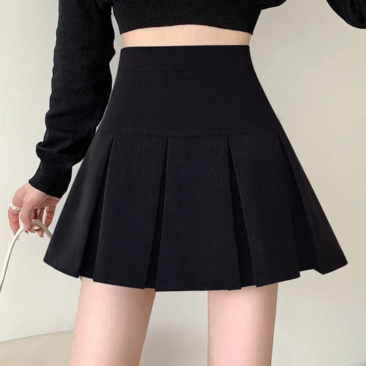 Slim Solid Color Pleated Short Skirt