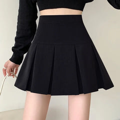 Slim Solid Color Pleated Short Skirt