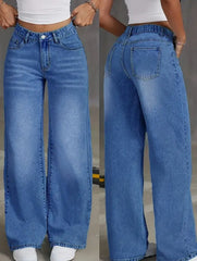 Denim Pant Women Mom Jeans Wide Leg Long Pants High Waist Straight Trousers Y2k Streetwear Elegant Splice Club Punk Casual