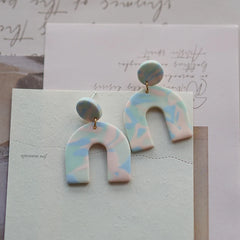 Flower Pattern Multi Mixed Dark Colors Arch Pendant Dangle Marble Gentle Dots Polymer Clay Earrings Sets Party Casual Wear