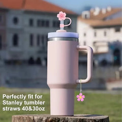 2pcs Silicone Cup Accessories For 30/40 Oz Stanley Cups, Reusable Dustproof Silicone Straw Plugs With Floral Design