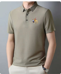 New style ice silk jacquard polo shirt short sleeve summer men's t-shirt casual business fashion stand collar t-shirt men