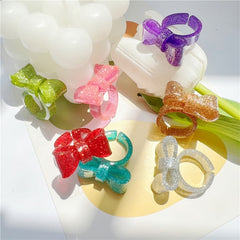 Resin Rings Dumpy Acrylic Rings Bowknot Rings Aesthetic Trendy Colorful Open Rings Statement Jewelry Bow Rings for Women