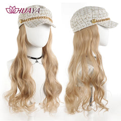 Blonde Long Wavey Hat wigs Cap Connect Synthetic Wigs Hair for Women Cosplay Daily Party Use High Resistant Fiber Hair