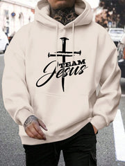 Team Jesus Letter Design Printing Men's Sweatshirt Fashion Warm Hooded Casual Pocket Hoodies Autumn Big Size Streetwear