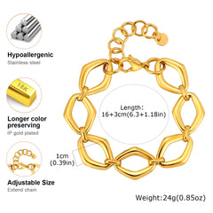 Gold Plated Paperclip Chunky Chain Bracelet Rhombus Geometric Minimalist Bracelets for Women Stainless Steel Irregular Jewelry