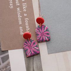 Flower Pattern Multi Mixed Dark Colors Arch Pendant Dangle Marble Gentle Dots Polymer Clay Earrings Sets Party Casual Wear