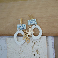 Trendy Fashion Leaf Pattern Multi Layer Dangle Navy Aqua Vitage Bohemian Polymer Clay Earrings Women's Accessories Party Holiday