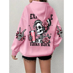 Expensive Talks Back Letter Print Hoodies Women Loose Comfortable Casual Pullover Skull Design Sweatshirt Harajuku Tops Clothing