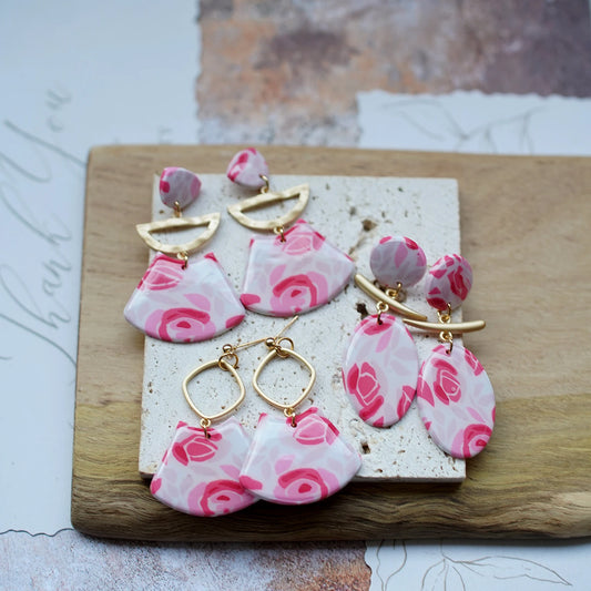 Trendy Fashion Rose Floral Dangle Pendant Enamel With Metal Parts Handmade Polymer Clay Earrings Sets Women's Accessories Gifts