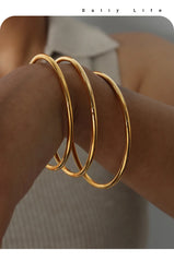5pcs/set Stainless Steel Bracelet Bangles For Women 18K Gold Plated Waterproof No Tarnish Women's Minimalist Bracelets Bangle
