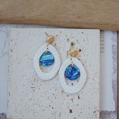 Trendy Fashion Leaf Pattern Multi Layer Dangle Navy Aqua Vitage Bohemian Polymer Clay Earrings Women's Accessories Party Holiday