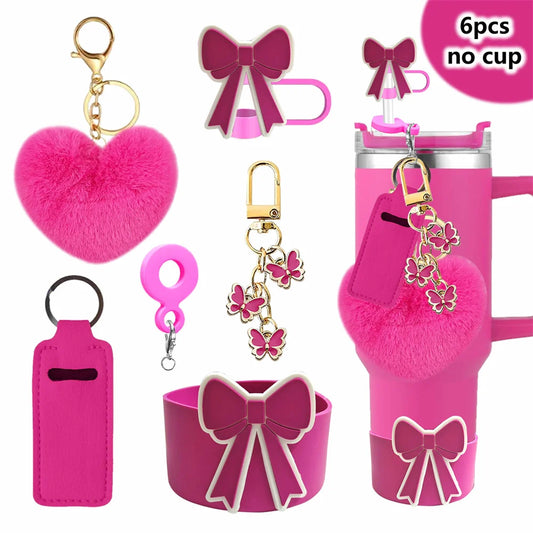 6Pcs Accessory Set For Stanley Cup Water Bottle Handle Strap Straw Cap Protect Bottom Cover Charms Pendant Keychain Decoration