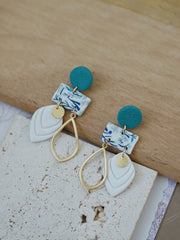Trendy Fashion Leaf Pattern Multi Layer Dangle Navy Aqua Vitage Bohemian Polymer Clay Earrings Women's Accessories Party Holiday