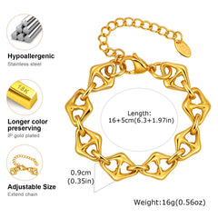 Gold Plated Paperclip Chunky Chain Bracelet Rhombus Geometric Minimalist Bracelets for Women Stainless Steel Irregular Jewelry