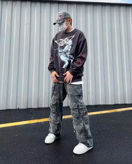 Winter Series SAINT Round Neck Oversized Men Sweater ARIES Print Beige Vintage Pullover Streetwear