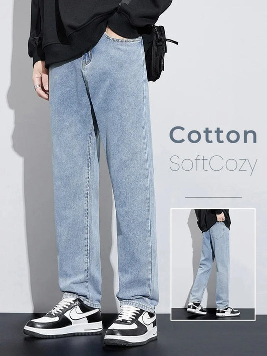 New Autumn Men's Baggy Jeans High Street Fashion Wide Legs Denim Trousers Straight Comfortable Casual Male Pants Streetwear