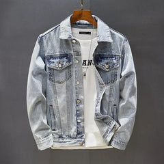 2023 Spring Vintage Embroidery Denim Jacket For Men Trendy Slim Fit Smooths Your Silhouette New Style Casual Clothing