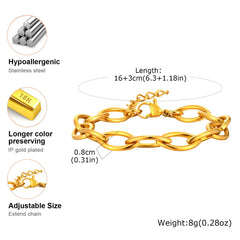 Gold Plated Paperclip Chunky Chain Bracelet Rhombus Geometric Minimalist Bracelets for Women Stainless Steel Irregular Jewelry