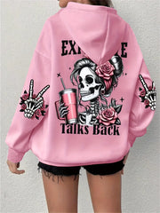 Expensive Talks Back Letter Print Hoodies Women Loose Comfortable Casual Pullover Skull Design Sweatshirt Harajuku Tops Clothing