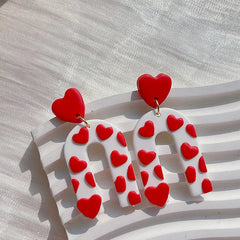 AENSOA Handmade Red Heart Floral Pattern Polymer Clay Earrings for Women Girls Romantic Earrings Valentine's Day Jewelry Gifts