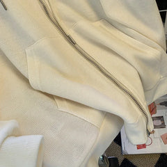 Chic Embroidered Hooded Korean Sweatshirt Women's Cardigan Autumn Thin Coat with Zipper Apricot Streetwear Hoodies (Size M-XL)