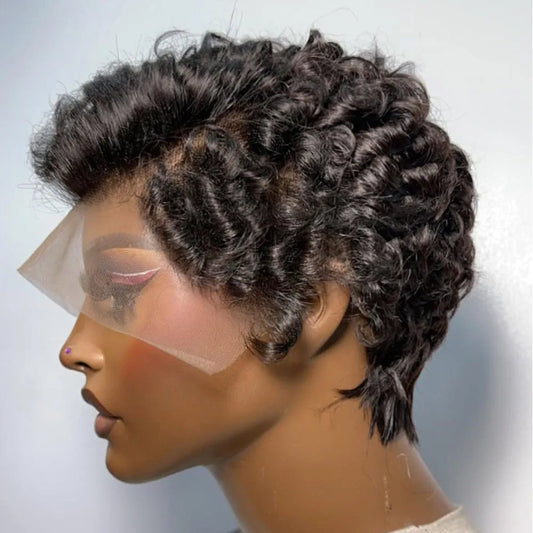 Short Curly Wigs Transparent 13x4 Lace Frontal Wig Natural Burgundy Piano Color Human Hair Wigs for Balck Women Perruque Catalin