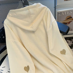 Chic Embroidered Hooded Korean Sweatshirt Women's Cardigan Autumn Thin Coat with Zipper Apricot Streetwear Hoodies (Size M-XL)