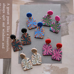 Flower Pattern Multi Mixed Dark Colors Arch Pendant Dangle Marble Gentle Dots Polymer Clay Earrings Sets Party Casual Wear