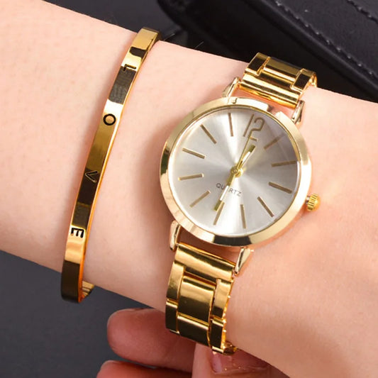 2pcs Set- Watch & Gold Bracelet