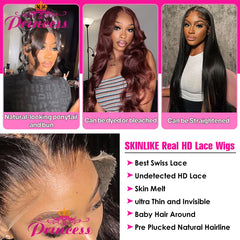 Princess Hair 13x6 Body Wave Lace Front Wigs Pre Plucked HD Transparent Frontal Wigs Human Hair Lace Front Wigs for Women