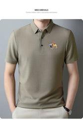 New style ice silk jacquard polo shirt short sleeve summer men's t-shirt casual business fashion stand collar t-shirt men