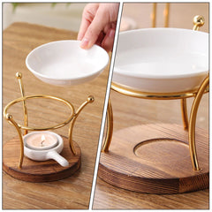 2Pcs Ceramic Iron Wood Material Essential Oil Burner Vintage Tealight Holder Wax Melts Aroma Diffuser Incense Burner Home