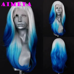 AIMEYA Silver Grey Lace Wig Heat Resistant Synthetic Lace Front Wig Long Natural Wave Mix Blonde Lace Wigs Daily Use Cosplay