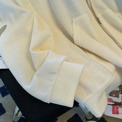 Chic Embroidered Hooded Korean Sweatshirt Women's Cardigan Autumn Thin Coat with Zipper Apricot Streetwear Hoodies (Size M-XL)