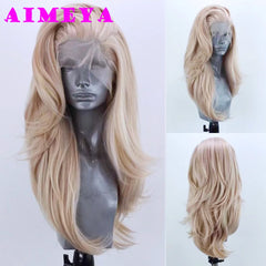 AIMEYA Silver Grey Lace Wig Heat Resistant Synthetic Lace Front Wig Long Natural Wave Mix Blonde Lace Wigs Daily Use Cosplay