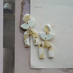 Flower Pattern Multi Mixed Dark Colors Arch Pendant Dangle Marble Gentle Dots Polymer Clay Earrings Sets Party Casual Wear