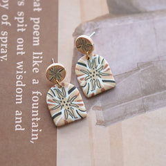 Flower Pattern Multi Mixed Dark Colors Arch Pendant Dangle Marble Gentle Dots Polymer Clay Earrings Sets Party Casual Wear