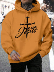 Team Jesus Letter Design Printing Men's Sweatshirt Fashion Warm Hooded Casual Pocket Hoodies Autumn Big Size Streetwear