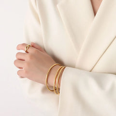 5pcs/set Stainless Steel Bracelet Bangles For Women 18K Gold Plated Waterproof No Tarnish Women's Minimalist Bracelets Bangle