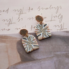 Flower Pattern Multi Mixed Dark Colors Arch Pendant Dangle Marble Gentle Dots Polymer Clay Earrings Sets Party Casual Wear