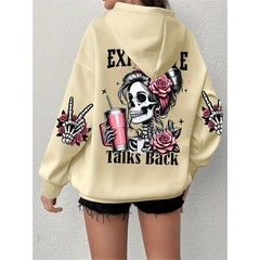 Expensive Talks Back Letter Print Hoodies Women Loose Comfortable Casual Pullover Skull Design Sweatshirt Harajuku Tops Clothing