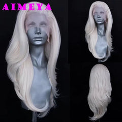 AIMEYA Silver Grey Lace Wig Heat Resistant Synthetic Lace Front Wig Long Natural Wave Mix Blonde Lace Wigs Daily Use Cosplay