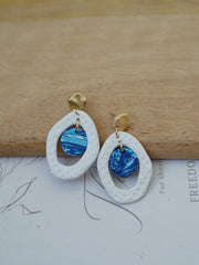 Trendy Fashion Leaf Pattern Multi Layer Dangle Navy Aqua Vitage Bohemian Polymer Clay Earrings Women's Accessories Party Holiday
