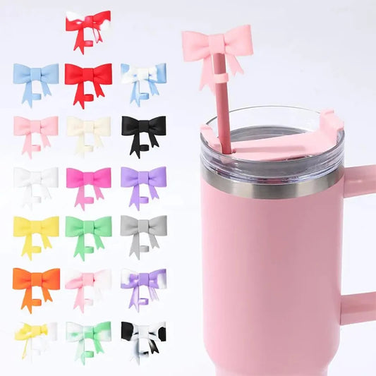 Exquisite Bow Straw Cap Covers Toppers Silicone Accessories For Stanley Cups 30&40 Oz Tumbler And With 1pc Protective Boot