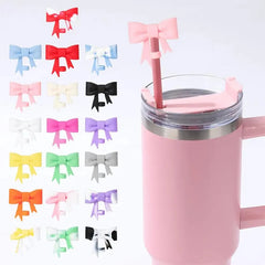 Exquisite Bow Straw Cap Covers Toppers Silicone Accessories For Stanley Cups 30&40 Oz Tumbler And With 1pc Protective Boot