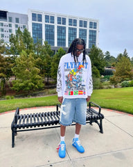 High Street Retro Trendy Brand Fashion Long-sleeved Anime Cartoon Print Oversized Top Men Y2k Harajuku Hip-hop Versatile T-shirt